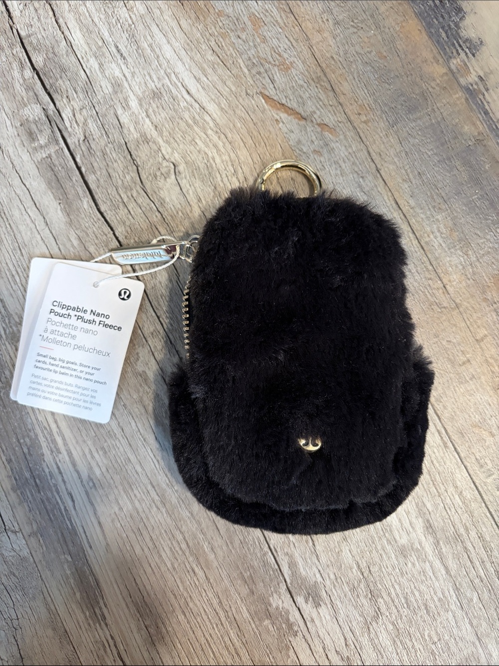 LULULEMON Black Plush Fleece Clippable Nano Pouch
